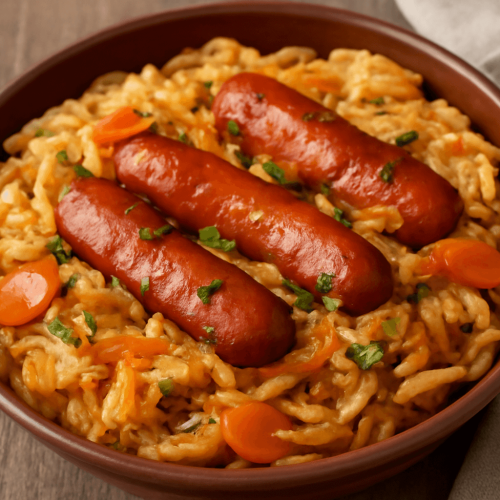 Troškinti kopūstai su dešrelėmis – kaimiško skonio klasika