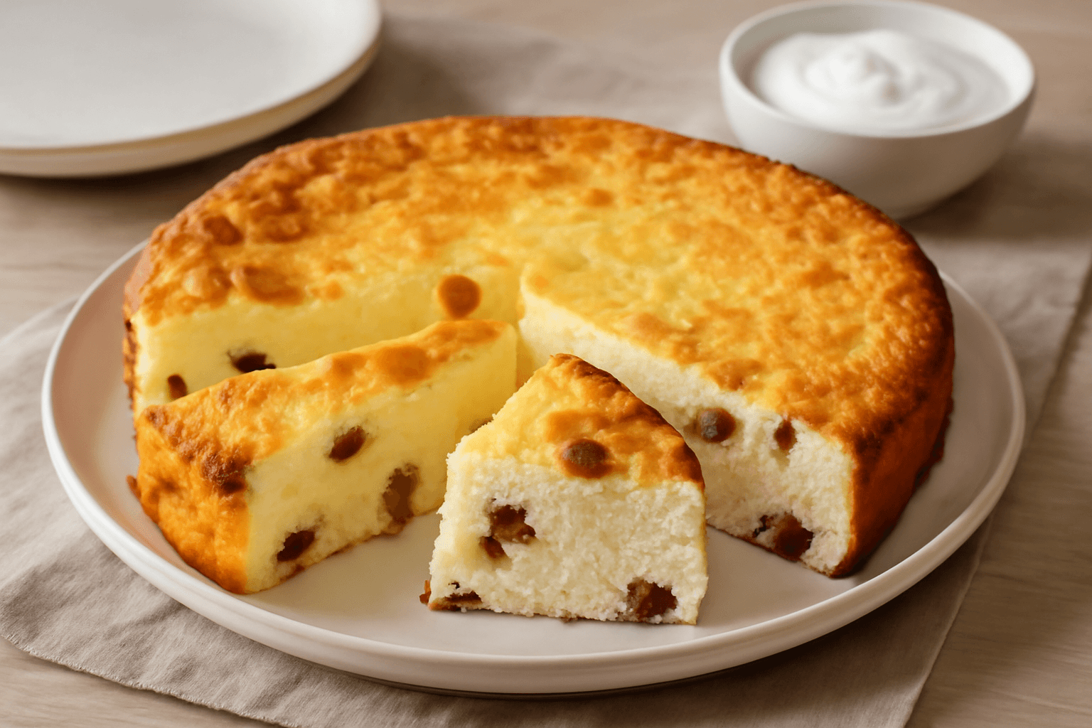 Varškės apkepas su razinomis – klasikinis vaikystės desertas