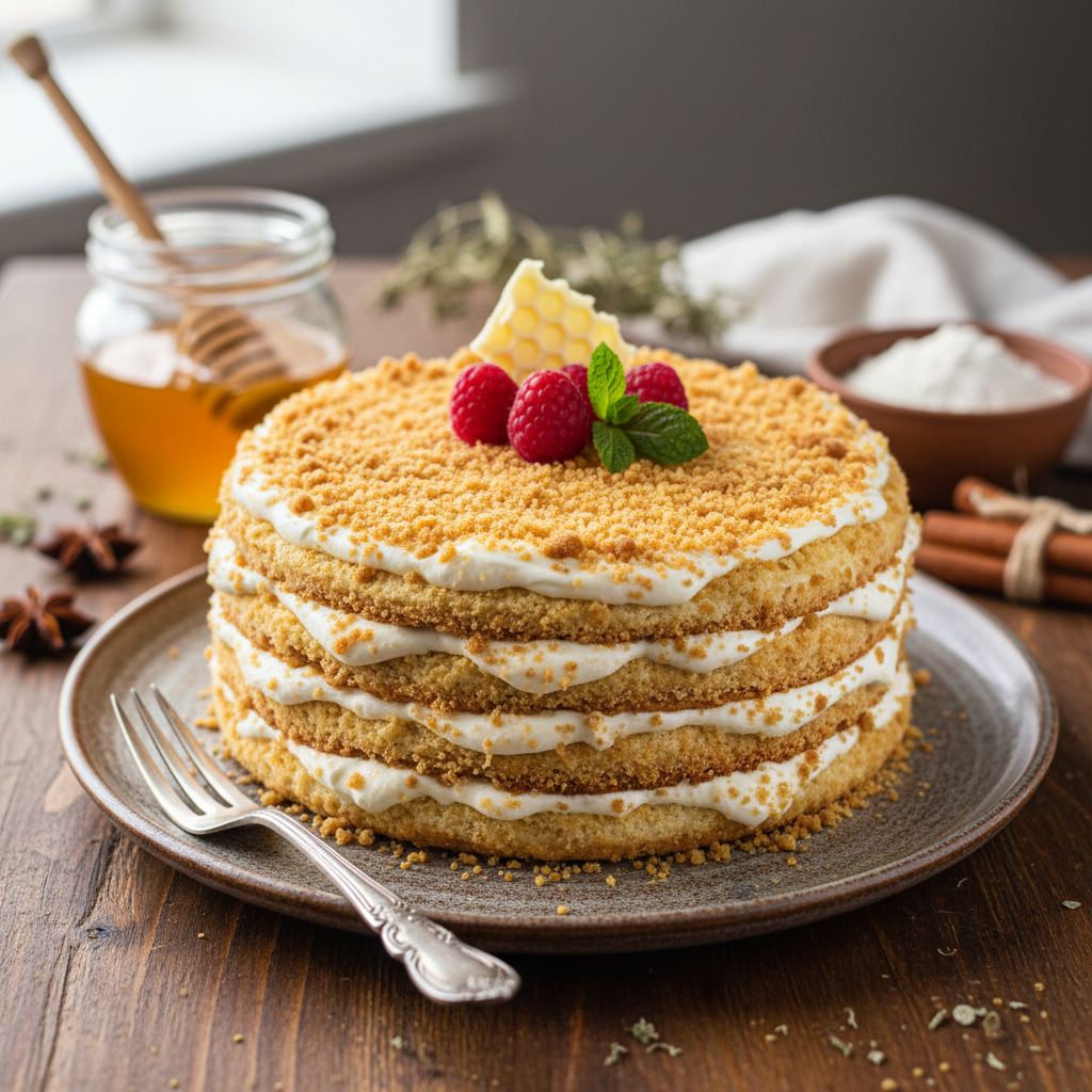 Burnoje tirpstantis medaus tortas: paprastas receptas