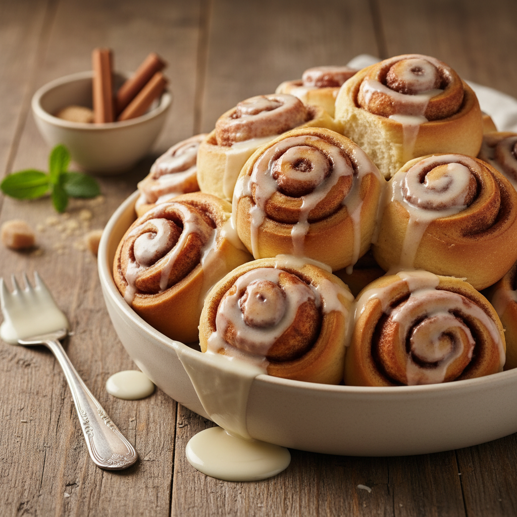 Cinamoninės bandelės su kremu: minkštos ir purios