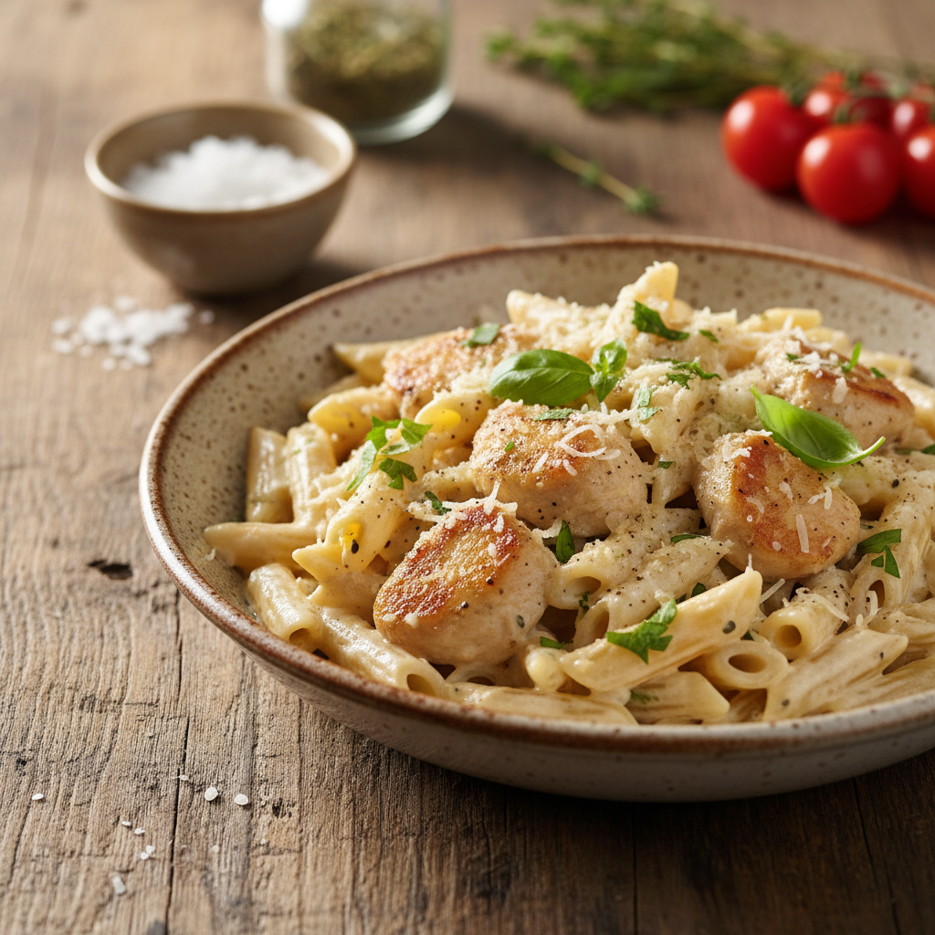 Tobula vakarienė: kreminiai makaronai su vištiena