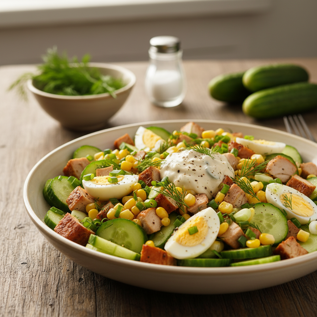 Gaivios salotos su rūkyta vištiena: paruošite akimirksniu