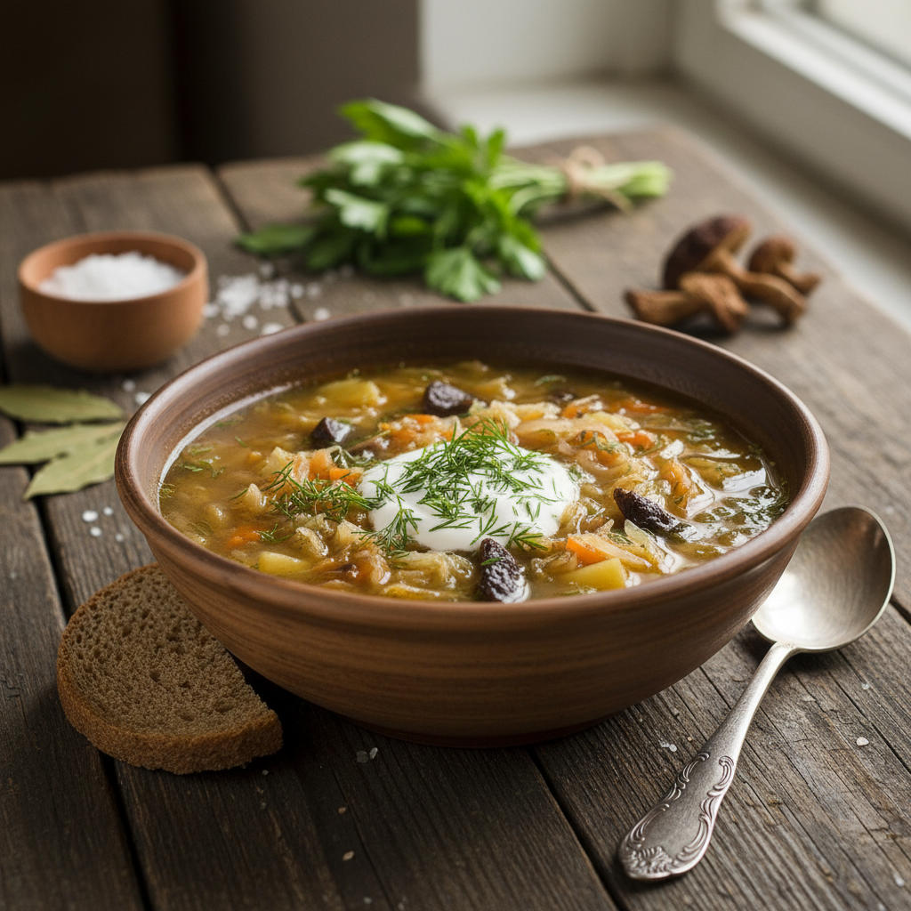 Raugintų kopūstų sriuba be mėsos: tradicinis receptas